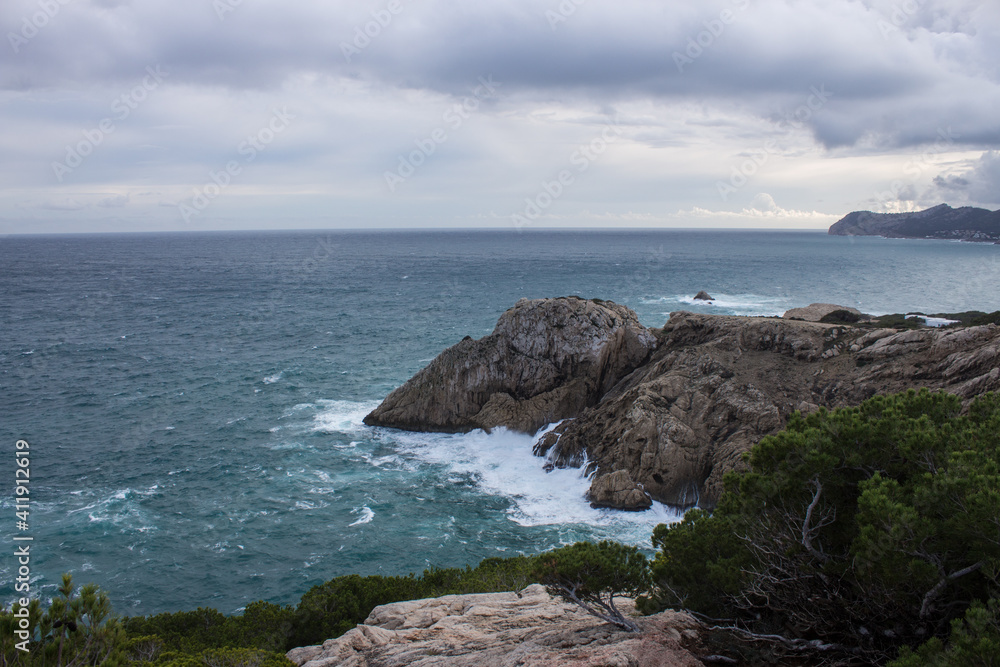 Mediterranean sea and rocks at the coast of Capdepera, Majorca, Spain.