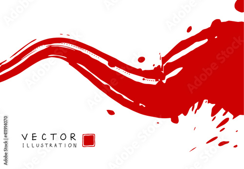 Abstract ink background. Chinese calligraphy art style, Red paint stroke texture on white paper.