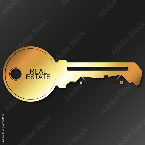 Golden key symbol real estate construction and sale of housing