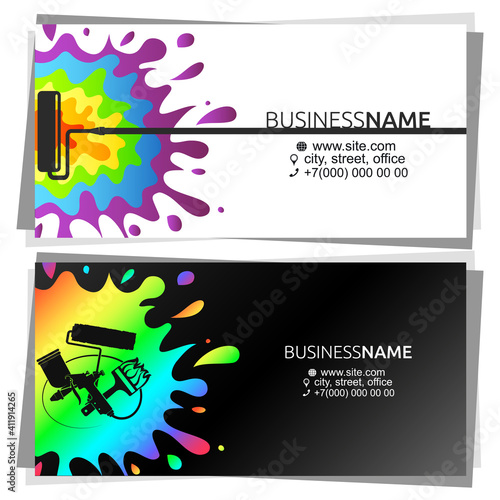 Business card concept for painter with roller and brush