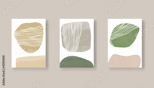 Modern color abstract art background set. Minimalist shape template collection.