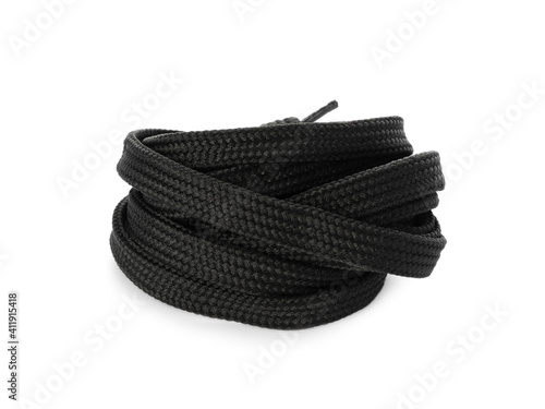Long black shoe lace isolated on white