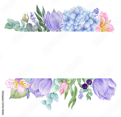 watercolor border with spring flowers