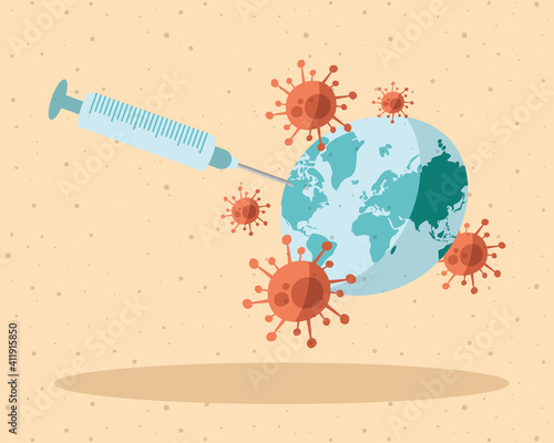 injection syringe vaccine with spores in earth planet