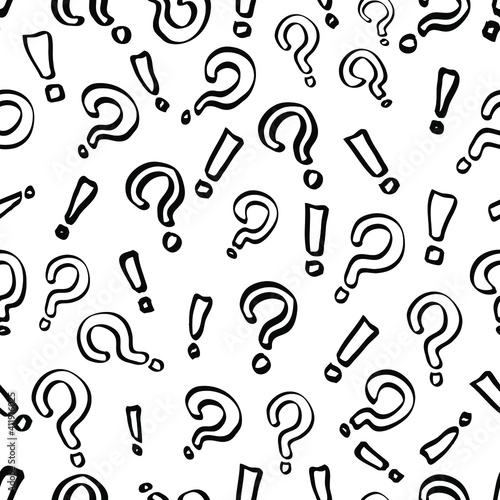 Question and exclamation mark seamless outline pattern grunge background