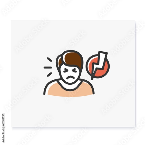 Irritability color icon. Sleep disorder, stress symptom. Healthy sleeping concept. Sleep problems treatment. Behaviour. Health care. Isolated vector illustration photo