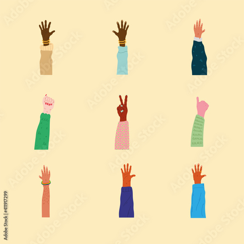 bundle of nine diversity hands humans up