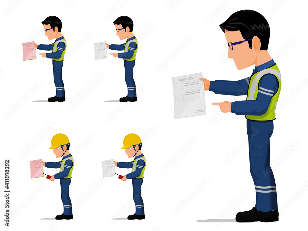 set of an industrial worker is holding some document set of an industrial worker is holding some document