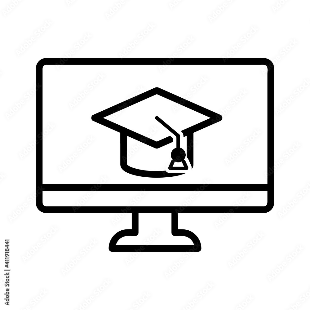 Online education flat icon. Pictogram for web. Line stroke. Isolated on white background. Vector eps10 Online education flat icon. Pictogram for web. Line stroke. Isolated on white background. Vector eps10