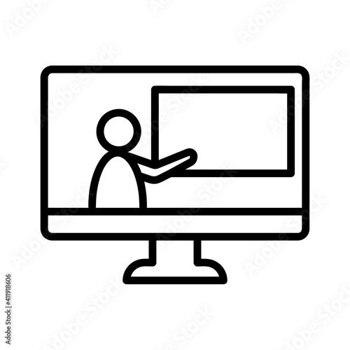 Online education flat icon. Pictogram for web. Line stroke. Isolated on white background. Vector eps10