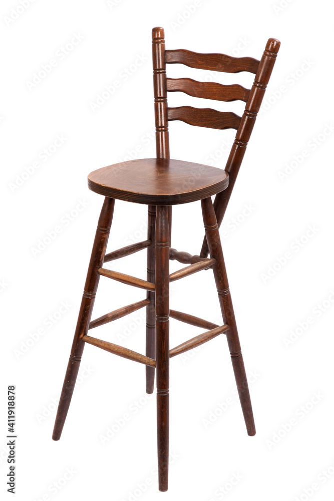 Old wooden bar stool, isolated on white Old wooden bar stool, isolated on white