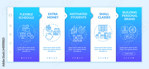 Online tutoring benefits onboarding vector template. Motivated students and small classes. Responsive mobile website with icons. Webpage walkthrough step screens. RGB color concept