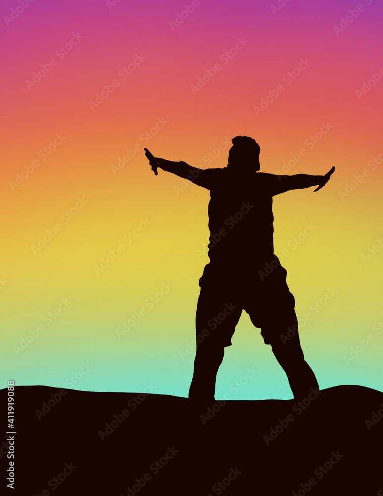 Illustrated Silhouette Of Happy man on Gradient  Color Background.