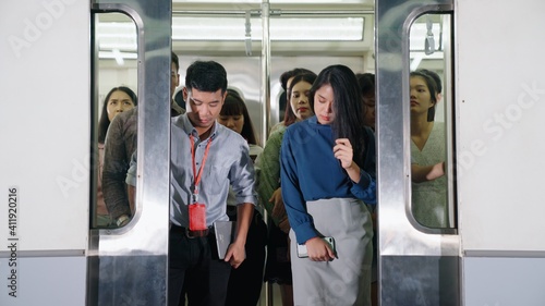 Konstfotografi Crowd of people on a busy crowded public subway train travel