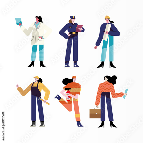 bundle of six girls different professions characters