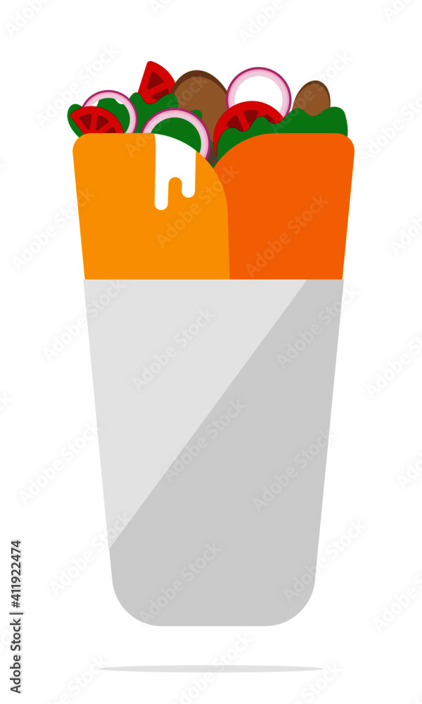 Shawarma Illustration. Vector of Chicken wrap. Food. Chicken, Mutton