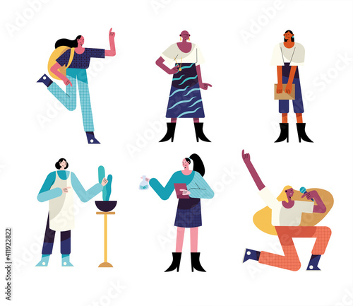 bundle of six women different professions characters