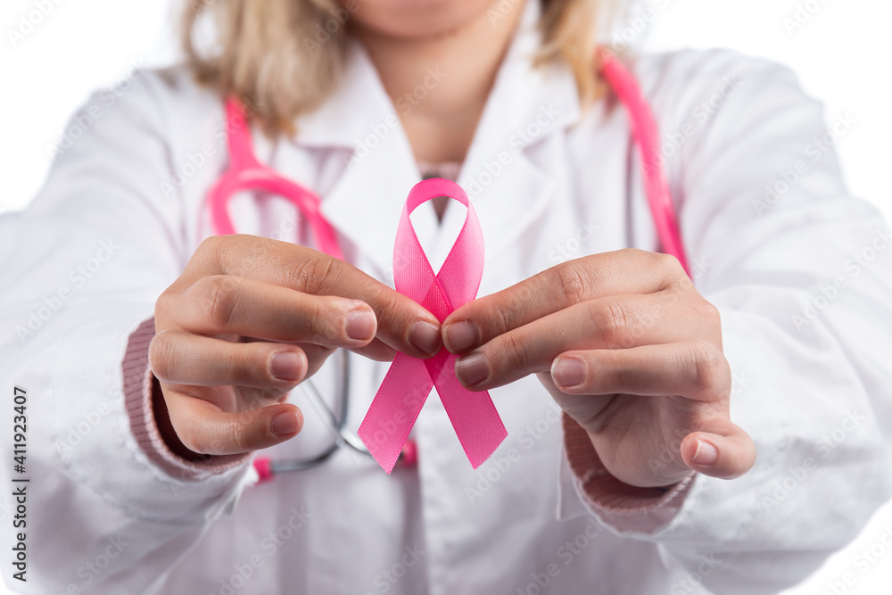 Caucasian doctor woman with pink stethoscope Caucasian doctor woman with pink stethoscope