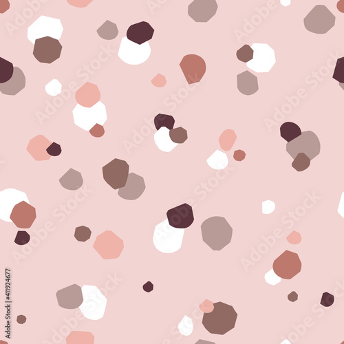 Childish paper cut shape terrazzo vector seamless pattern. Quirky dots baby abstract print design Colourful whimsical geometric background