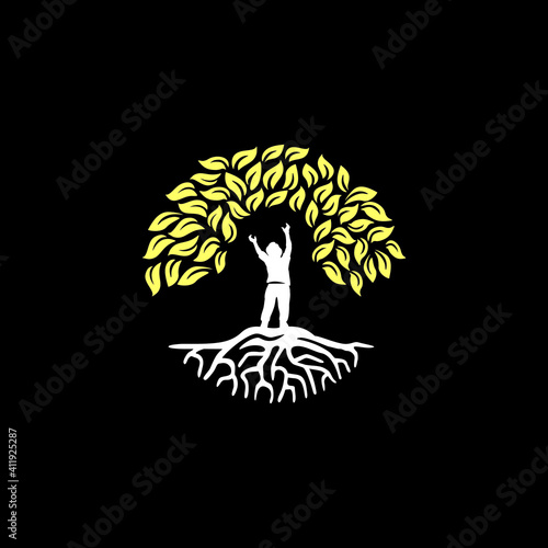 illustration of child try to reach tree logo. 
can be used for health and fitness, medical,learning business, 
services, education, apparel, community, child brand company