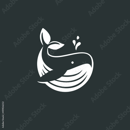vector illustration of whale on circle, logo and template.