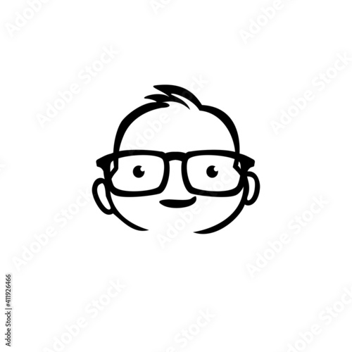 kid with hair and glasses for Geek Logo, Vector Logo template 