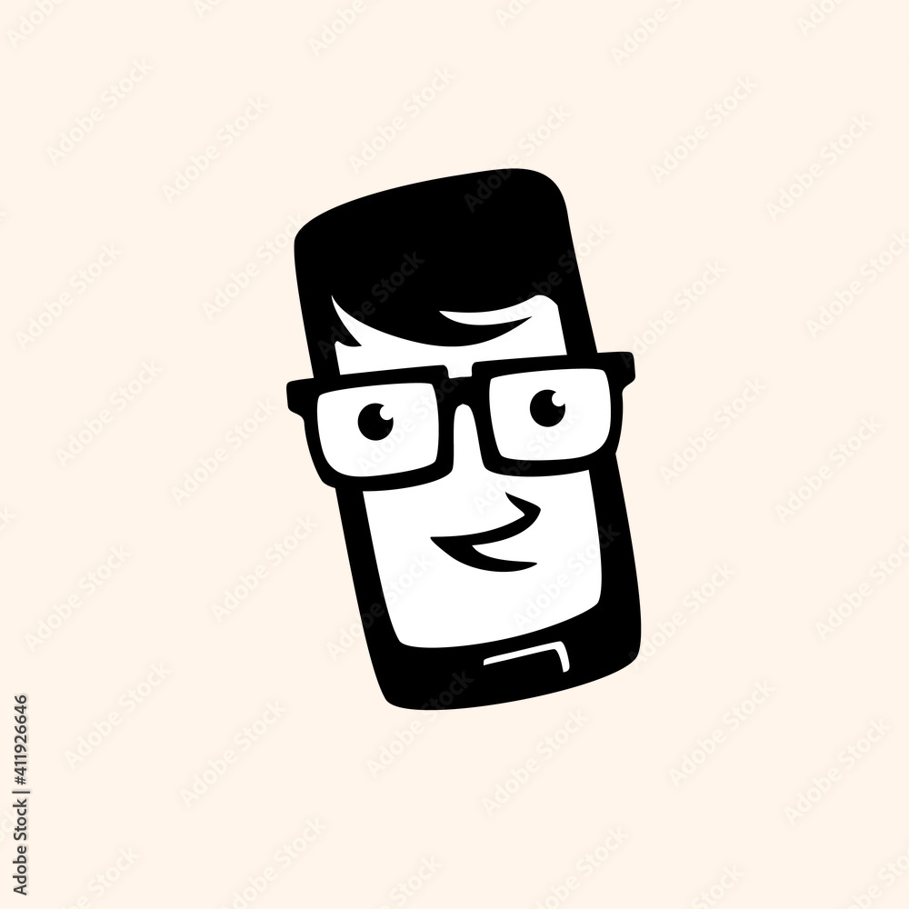hand phone geek Logo Vector Illustration, Geek Glasses, 
,logo template