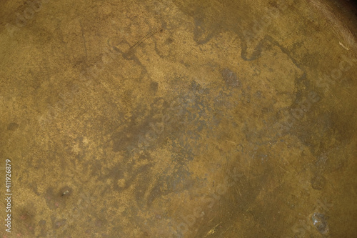 Copper or brass surface. Corrosion of metal. Copy space. 
