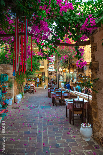 Streets and old buildings in the old town of Rethymno, Crete, Greece