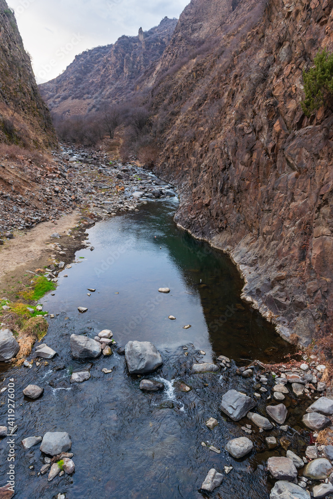 Rocky landscape with canyon and river, Armenia Rocky landscape with canyon and river, Armenia