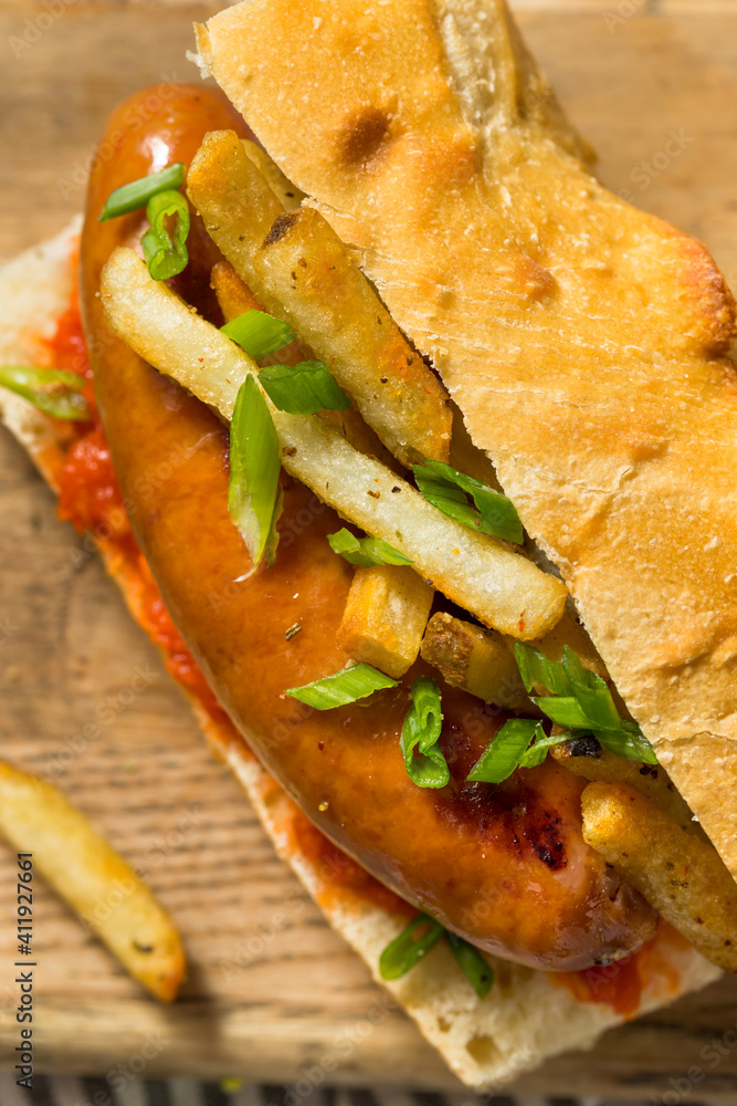 Obraz premium Homemade Merguez Frites Sausage Sandwich