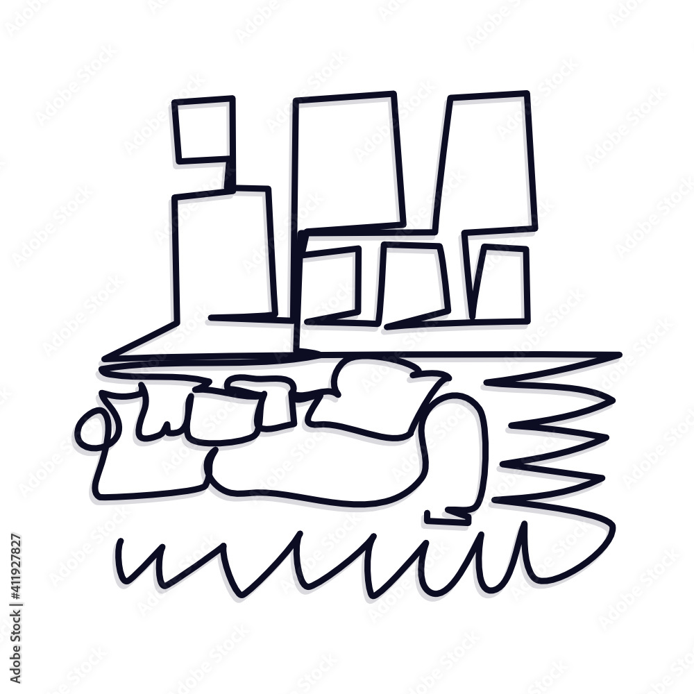 Fototapeta premium room interior one line vector illustration,remote work 