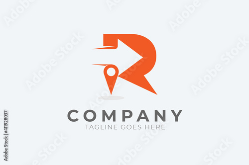 Initial R Logo, letter R with with arrow and point combination, Usable for Business and logistic Logos, Flat Vector Logo Design Template, vector illustration