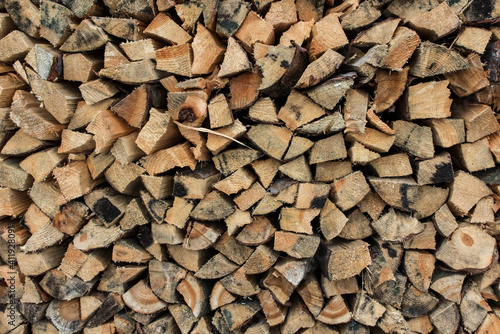 wood that has been cut and chipped  piled on a heap