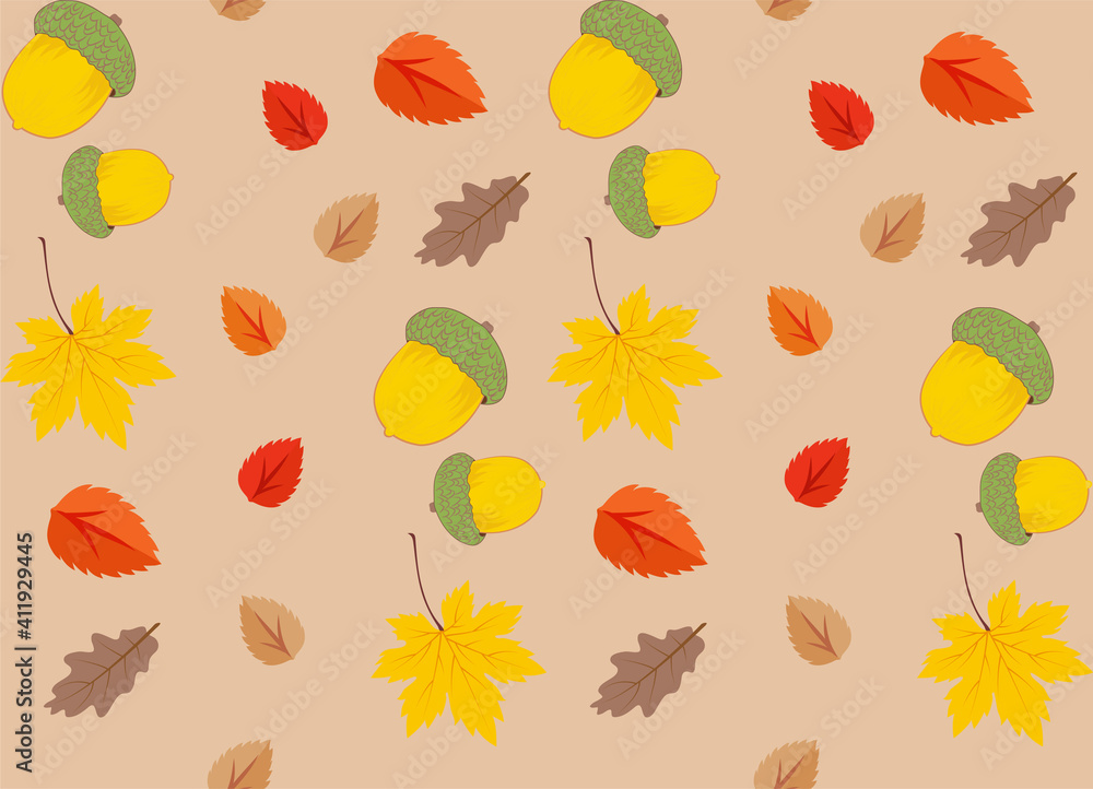 Obraz premium Seamless pattern with autumn leaves Perfect for wallpaper, gift paper, pattern fills, web page background, autumn greeting cards.