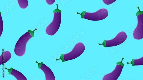 eggplant on a blue background  illustration  pattern. purple eggplant. vegetable for salad and eating. seamless illustration  pattern. wallpaper for kitchen and restaurant decor