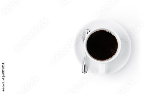 Americano or espresso coffee cup isolated on white background with copy space