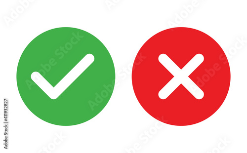 Check and Cancel Button. Yes and No symbol. Accepted and Rejected, Approved and Disapproved Web Button photo