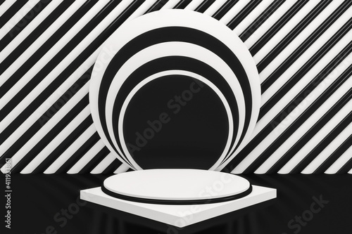 Black and white podium minimal geometric .3D rendering