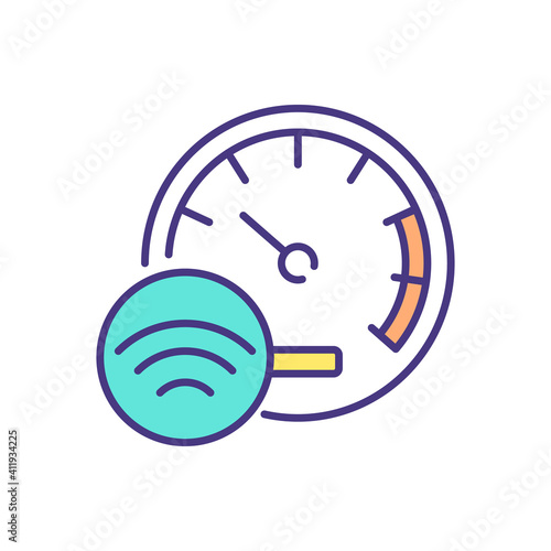 Autonomous speed control RGB color icon. Self-driving car. Moving safely without human input. Digital technology. Autonomous driving system. Congested traffic situations. Isolated vector illustration