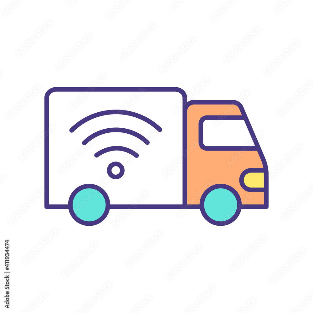 Autonomous driving truck RGB color icon. Self-driving capabilities. Safe truck operation and control. Assistance and connectivity systems. Automated vehicle technologies. Isolated vector illustration Autonomous driving truck RGB color icon. Self-driving capabilities. Safe truck operation and control. Assistance and connectivity systems. Automated vehicle technologies. Isolated vector illustration