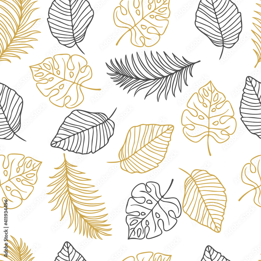 Pattern with tropical palm leaves, monstera silhouettes. Vector illustration for decor, design for  textile, web page background.