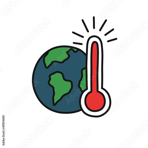 global warming doodle icon, vector color illustration