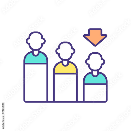 Employment downsizing RGB color icon. Reducing human labor. Workforce reduction. Automation, artificial intelligence technologies. Rightsizing resources. Layoff decisions. Isolated vector illustration