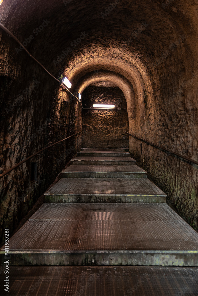Tunnel of the ancient archaeological site in Herculaneum, Italy