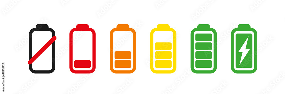 Set of battery charge level indicator. Vector illustration isolated on white background