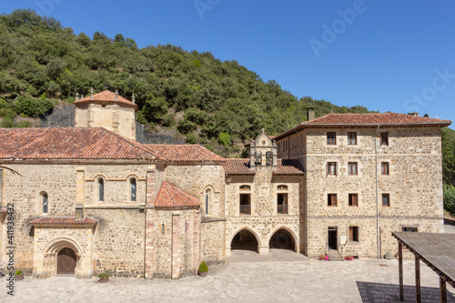 Potes, Spain - September 2, 2020: The Monastery of Santo Toribio de Liébana is a Roman Catholic monastery located in the district of Liébana, near Potes in Cantabria, Spain. photo