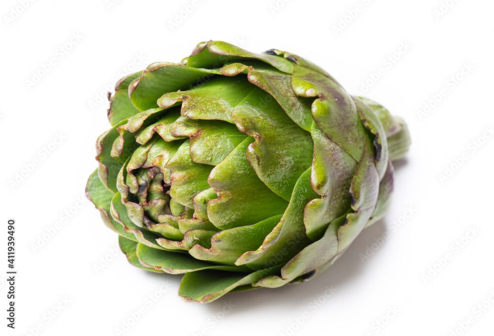 Fototapeta premium Green fresh artichoke on the white background