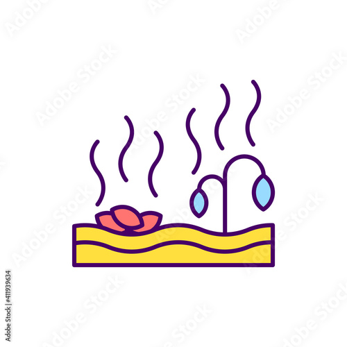 Agricultural waste recycling RGB color icon. Harvest, crop residues. Organic waste rotting. Horticultural farming. Composting for farm and garden. Post-harvest phase. Isolated vector illustration