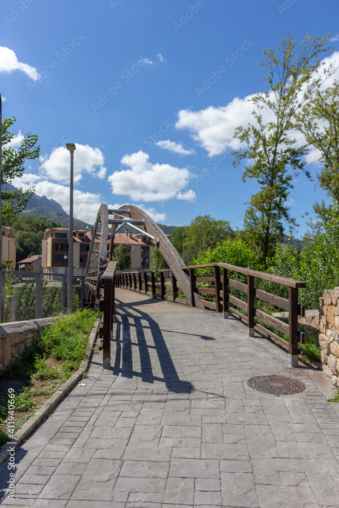 Bridge over the Casano River in Las Arenas. Cabrales is a municipality in the autonomous community of Asturias, northwestern Spain.